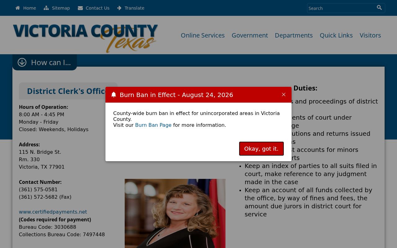Victoria County court records District Clerk departments