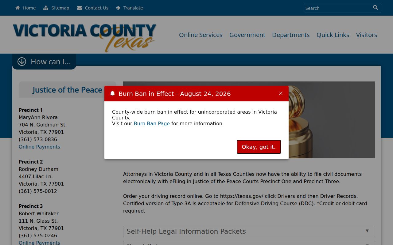 Victoria County traffic court Justice of the Peace offices