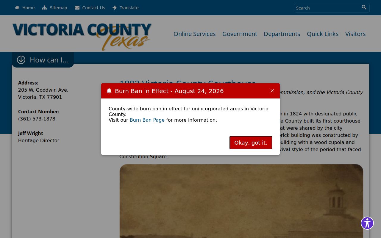 Historic courthouse context for Victoria County civil court dockets