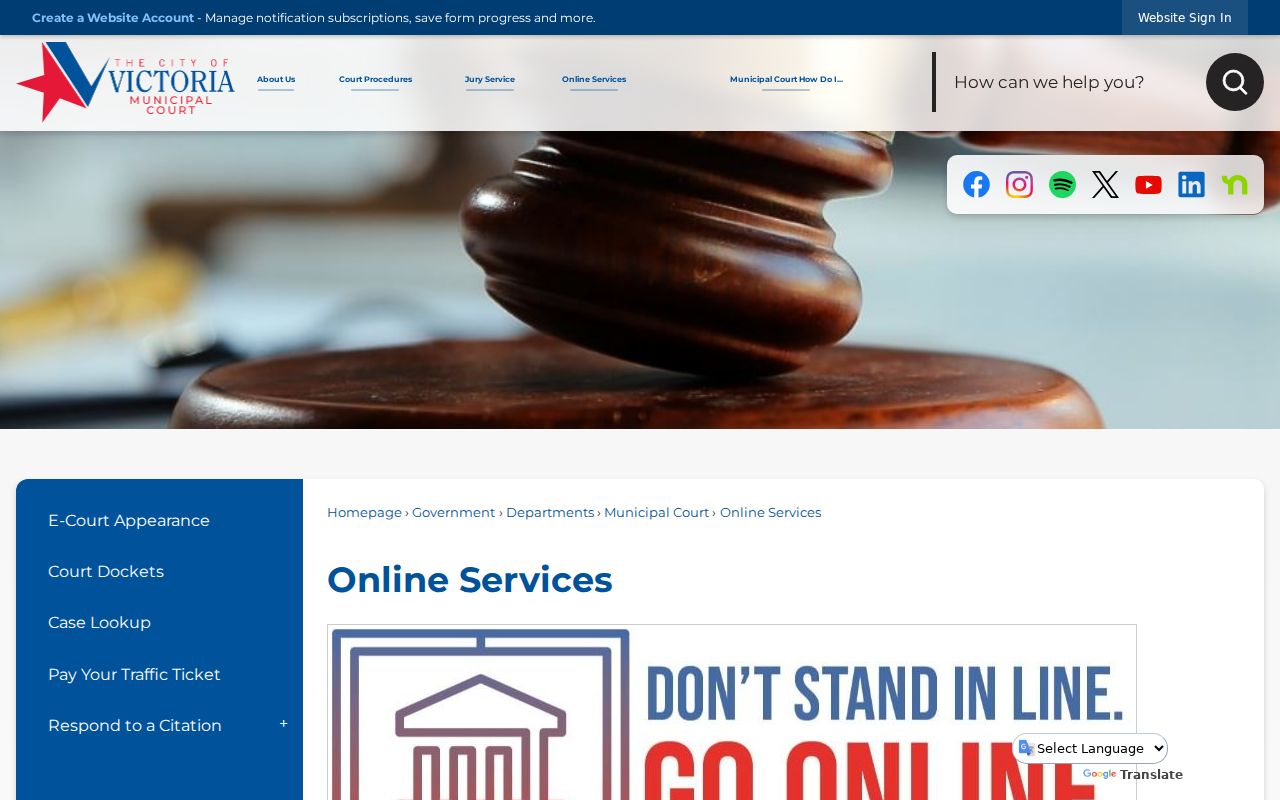 Victoria court records and municipal case service links