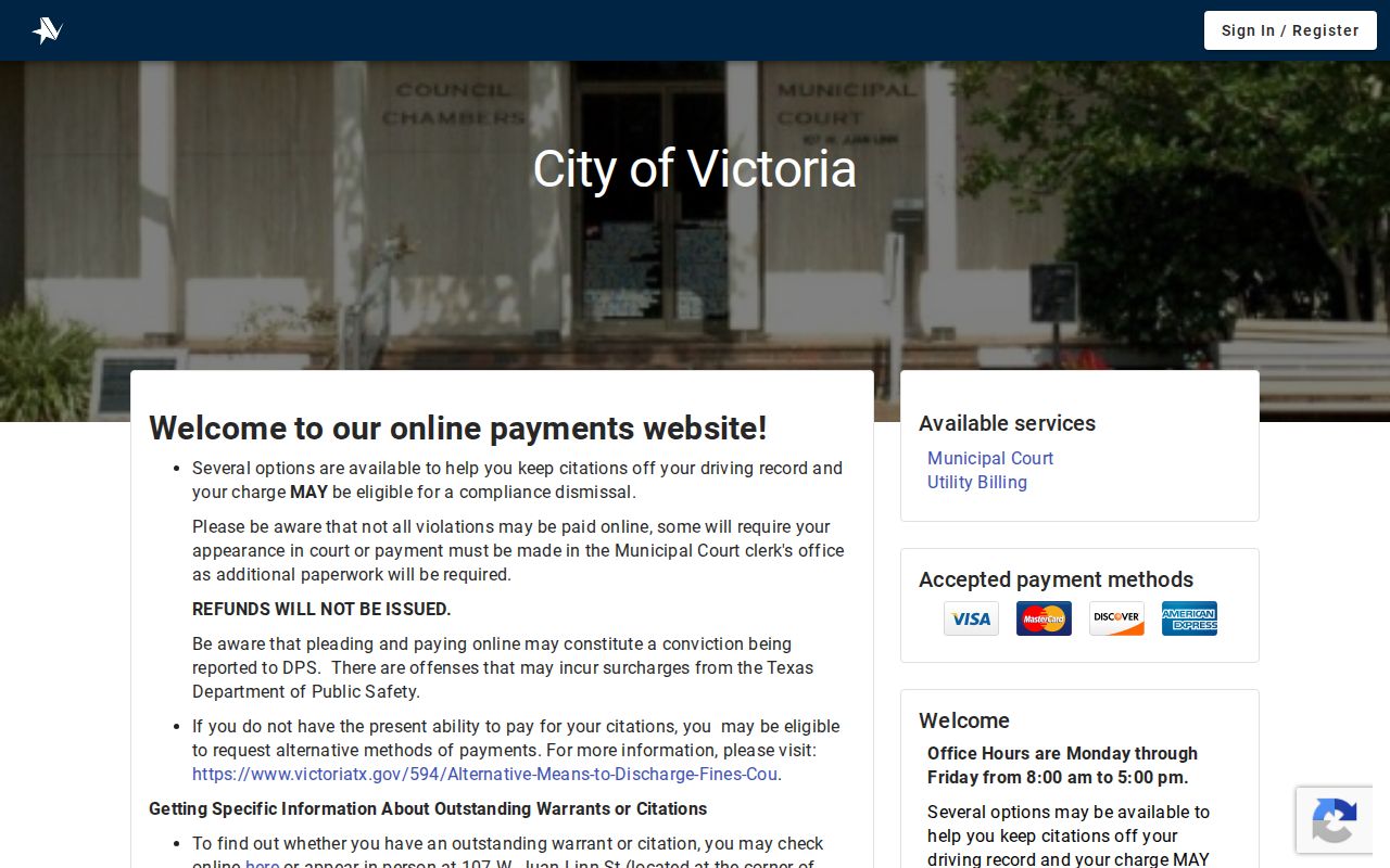 Victoria County traffic court city ticket payment portal