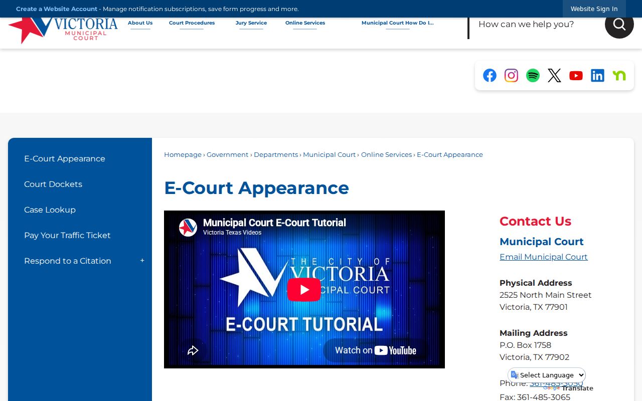 Victoria County traffic court open outreach and scheduled E-Court